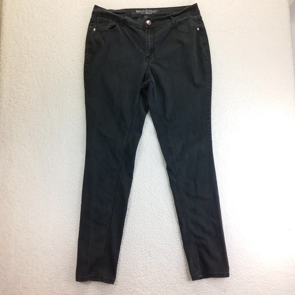 Ashley Stewart Tall Skinny Jeans Women 16 Tall Black Dark Wash High Rise Stretch